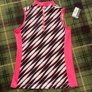 Zura sleeveless funnel neck top-black pink-Belyn Key-great for golf, resort wear
